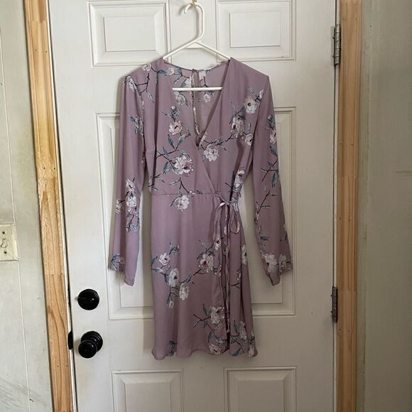 LUSH Mini Wrap Dress Purple Floral Cottagecore XS - Picture 2 of 11